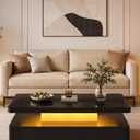 Living Room Table, Includes 40" LED Coffee Table, Modern High Gloss Coffee Table for Living Room, Black, 40"