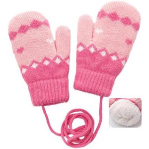 Winter Knit Mittens for Kids-Soft Warm Elastic Thick Lined Knit Gloves for Outdoor Cold Weather (3-5Y) (Pink)