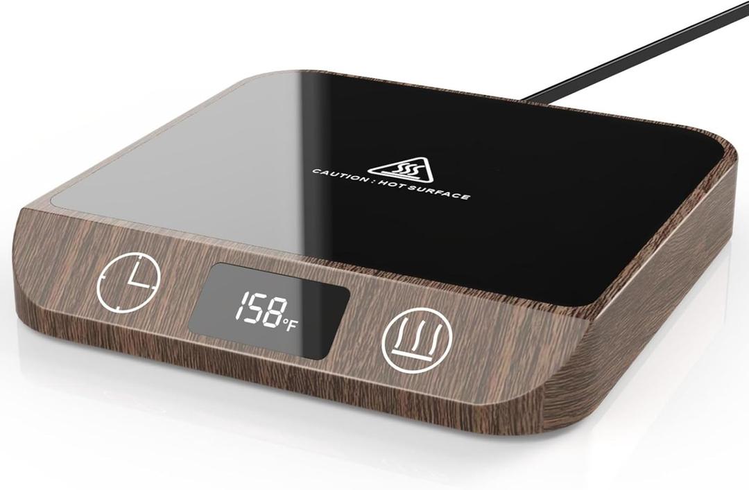 Coffee Mug Warmer, Fast Heating & Constant Temperature Control, 6-Temp Settings, 1-12H Timer, Candle Warmer, Compatible with Various Cups for Coffee, Tea, Milk (Wood)