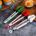 Amosfun 3pcs Christmas Food Tongs with Silicone Tips Stainless Steel Cooking Utensils for Buffet Bbq Salad Meat Serving Comfortable to Clean