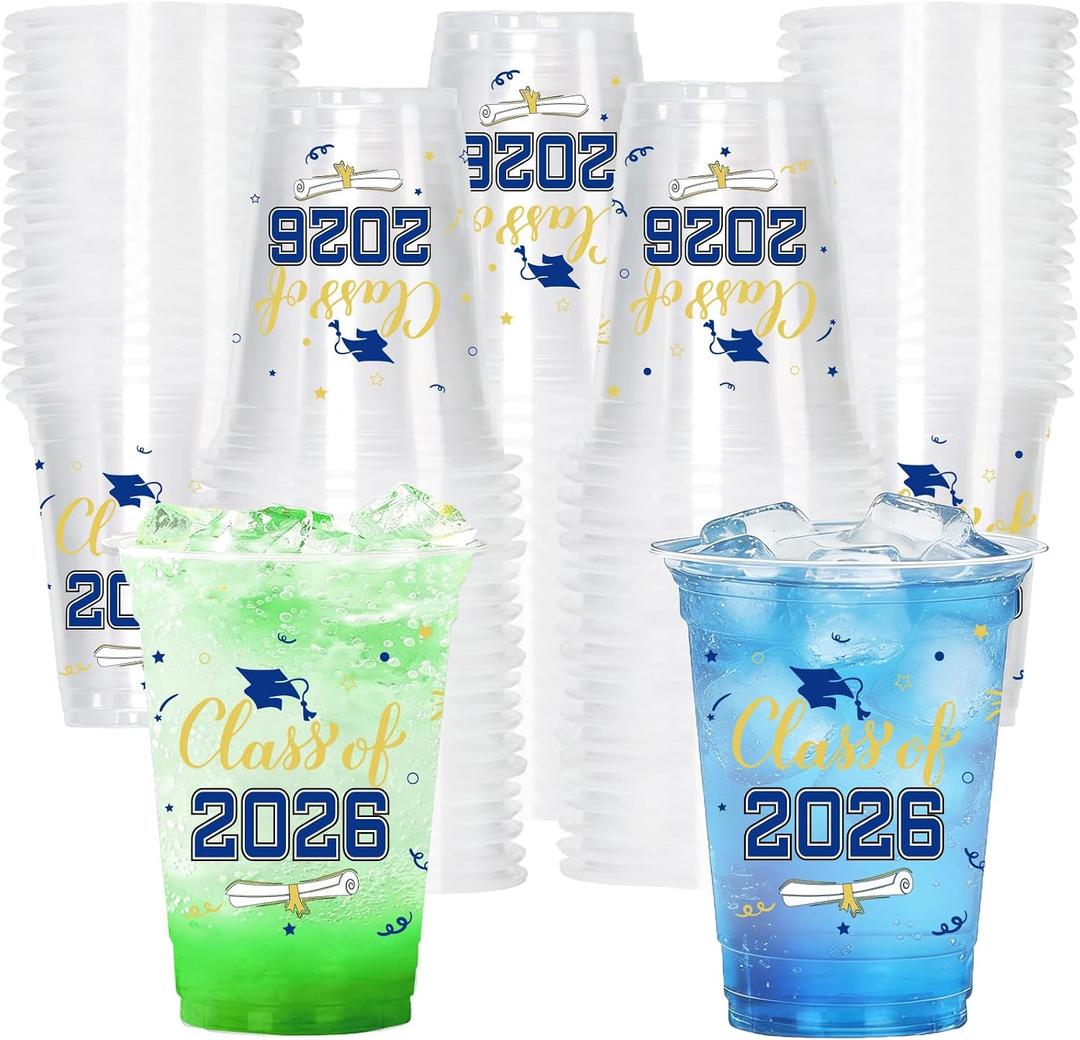 40 Pcs Graduation Cups 2026, 16oz Graduation Plastic Cups, Disposable Congrats Grad Cups, Class of 2026 Grad Party Cups for graduation Party Supplies Tableware Decorations (Blue)