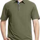 Men's Business Long and Short Sleeve Polo Shirts Mercerized Cotton Blend Casual Stylish Collared Shirts (Green, XL)
