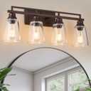 Refice 4-Light Bathroom Vanity Lights, Bathroom Light Fixtures with Clear Glass Shades, Vintage Oil Rubbed Bronze Wall Sconces Over Mirror for Living Room, Farmhouse, Hallway