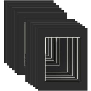 ZBEIVAN 11x14 Black Picture Mats with White Core Bevel Cut Frame Mattes for 8x10 Pictures - Pack of 12