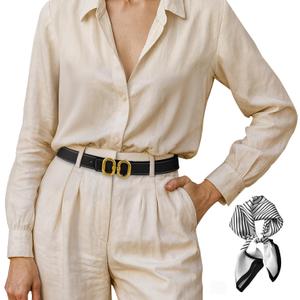 2 x Women's Leather Belt for Jeans, Dress, Pants & Formal Outfits, Ladies Trendy Reversible Design Belt with Gold Buckle