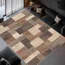 Modern Geometric Patchwork Indoor Area Rug for Living Room, Beige 4'x 6' Large Rug Rockwood Collection Hardwood Floors Decor for Bedroom, Beige Throw Carpet for Office Entryway Dining Room