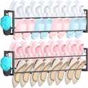 2 Pack Wall Mounted Shoe Rack for Narrow Spaces, Hanging Shoe Rack Holds 16 Pairs, 17"-30"Adjustable Heavy Duty Wall Shoe Storage with 4 Storage Hooks, Space Saving for Closet Entryway Door, Black
