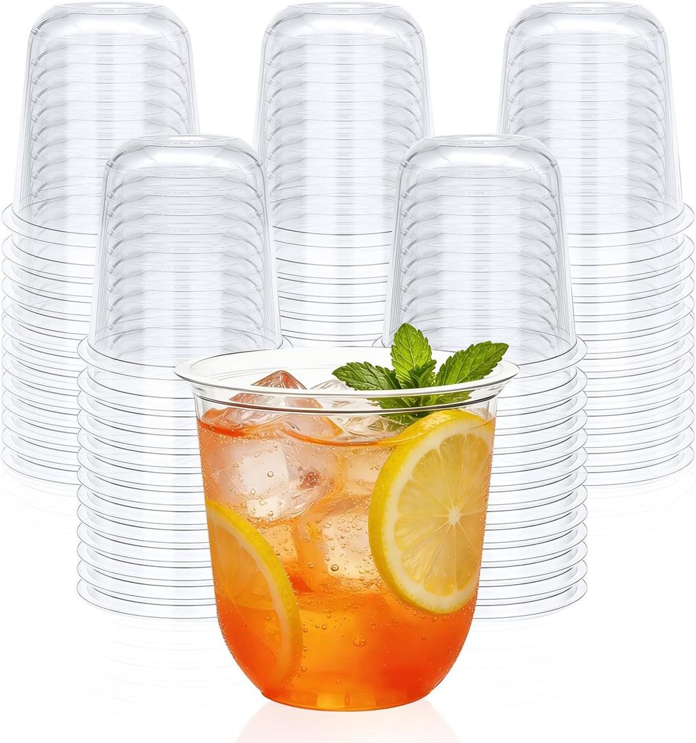100 Pack 12 oz Clear Plastic Cups, Disposable Stemless Wine Glasses for Cold Drinking Beverage Smoothie Water Juice, Cocktail Punch Cups for Wedding Gathering Birthday Meeting