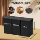 3Pcs Tea Coffee Sugar Canisters Set, Metal Coffee and Sugar Containers, Versatile Kitchen Storage Jars with Airtight Lids, Space Saving Food Canisters Set for Home Kitchen (Black)