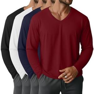 Neer 4 Pack Men's Big and Tall Shirts V Neck Cotton Long Sleeve L-7xl Tops Loose Casual Fall Basic Tee Bulk, XXL