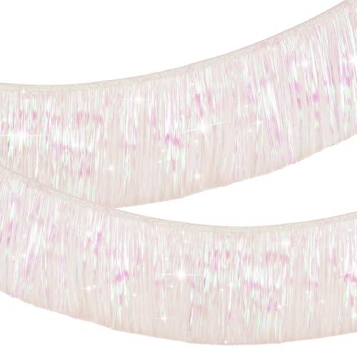 White Iridescent Fringe Banner 6.56 Ft Bachelorette Banner, Bachelorette Party Decoration, Fringe Tinsel Garland Photo Backdrop Banner for 21st Birthday Party Decoration (White)