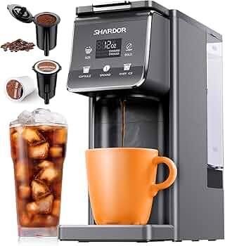 SHARDOR K Cup Coffee Maker With Bold Setting, Single Serve Hot & Iced Coffee Maker for K-Cup and Grounds, 52oz Removable Water Tank, 6 to14oz Brew Sizes, Pod Coffee Machine With Reusable Filter, Grey