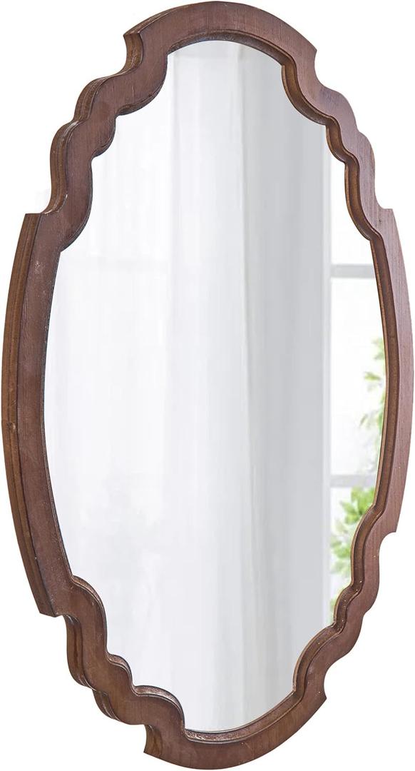 Hanging Farmhouse Oval Mirrors for Wall Decor 16 X 22 Inch, Handmade Burning Finished Oval Bathroom Mirrors for Over Sink, Rustic Wood Mirror for Entryway, Horizontal or Vertical