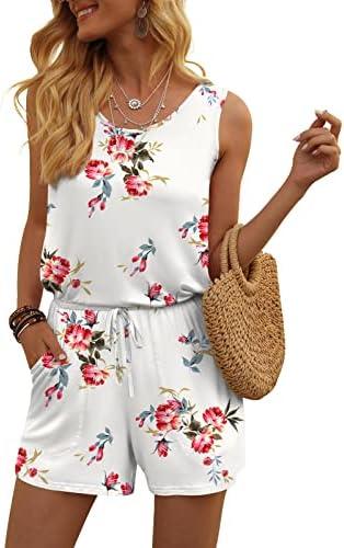 DouBCQ Womens Summer Romper Casual Short Jumpsuits with Pockets, L