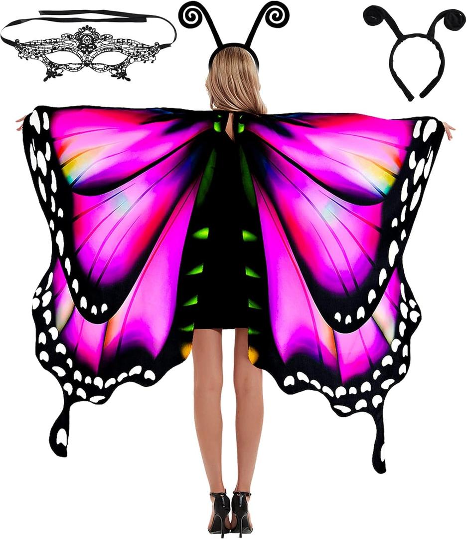 Butterfly Wings for Women, Halloween Butterfly Wing Cape for Adults, Halloween Costume Woman Fairy Cape Cloak (#007)