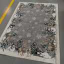 Artoid Mode Grey Snowman Deer Tree Christmas Area Rug, Winter Home Decor Low-Profile Washable Area Rugs for Entryway Bedroom Living Room Laundry Room Indoor 5x7 Feet