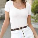 Belle Poque Women's Short Sleeve Square Neck Tops Slim Fit Ribbed Knit Basic Tee Tops Spring Summer Casual 2026 (S)