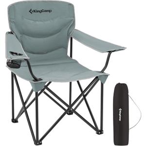 KingCamp Folding Camping Chair Oversized Portable Lawn Chair Padded Quad Chair with Cup Holder and Carry Bag, Heavy Duty Supports 300lbs for Outdoor, Fishing, Picnic, Sports, Grey