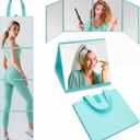 3 Way Foldable Full Length Mirror with Handle 31.89 x 11.22 Inches Leather Portable Camping Travel Hanging Folding Body Mirror for Makeup Dance Fitness Spa Hair Styling(Mint Green,Classic)