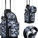 Rolling Baseball Bag with Wheels, 60L Capacity Softball Bag Holds 4 Bats for Boys and Girls, Youth Equipment Bag with Shoe Compartment (Blue Camo)