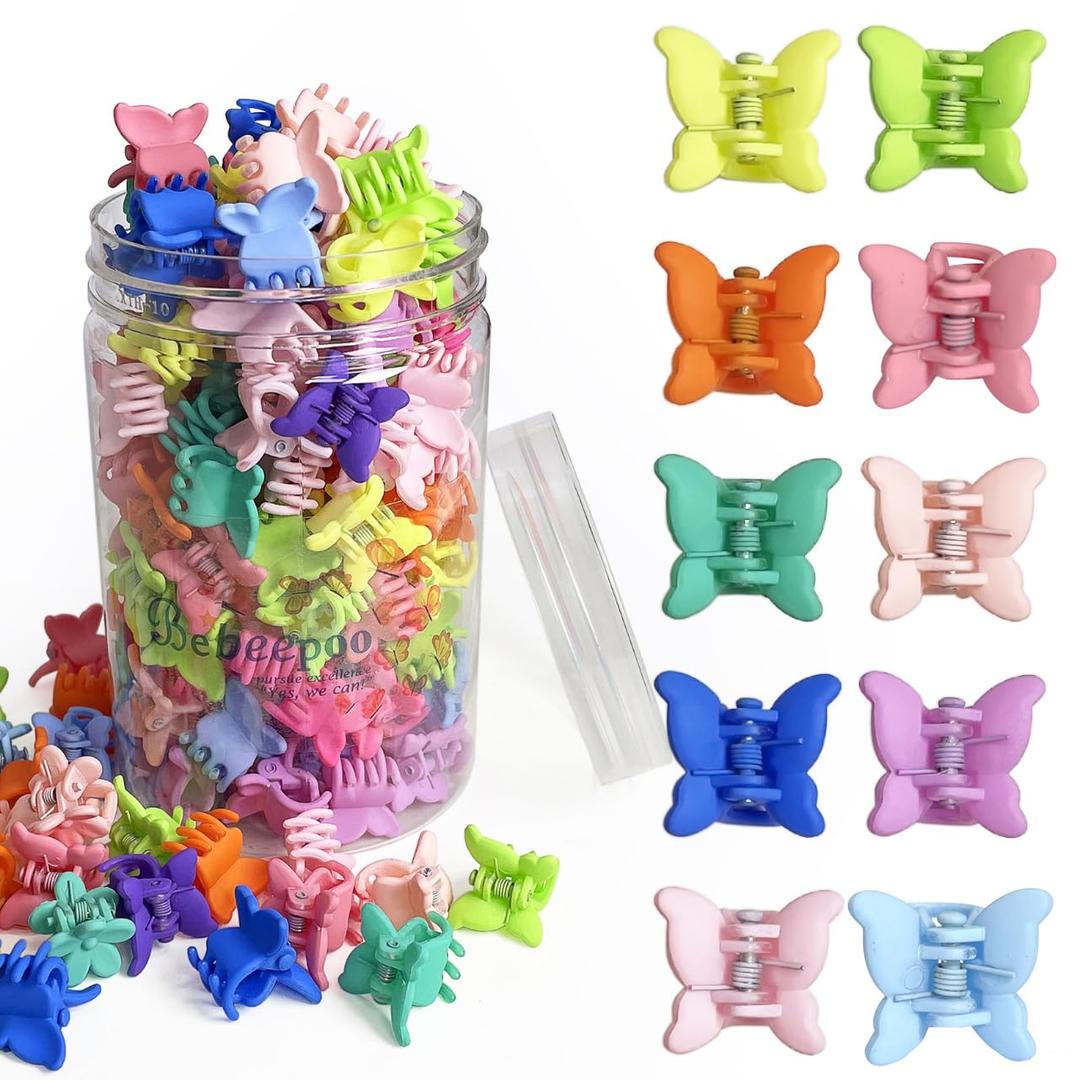 Mini Butterfly Hair Claw Clips, Butterfly Hair Clips for Girls 100 Pack -10 Assorted Colorful Hair Accessories for Girls and Women - 90s Y2K Cute, Small