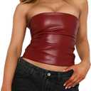 PU Leather Tube Top Strapless for Women Sexy Bandeau Vest Ruched Bustier Crop Top Streetwear (S)