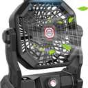 Camping Fan with LED Lantern, 20000 mAh 9 Inch Portable Rechargeable Battery Powered Fan with Stepless Speed and Quiet Battery Operated for Picnic, Barbecue, Fishing, Travel, Home, Tent (Black)