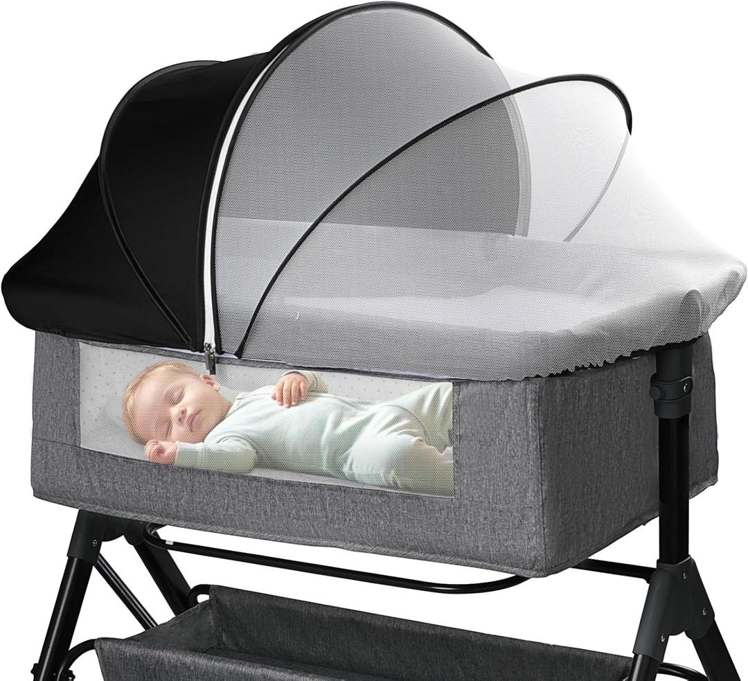 Bassinet Mosquito Net Cover - Half-Blackout Mosquito Net for Baby Crib & Bedside Sleeper, Breathable Crib net with 2-Way Zipper, Sun-Blocking Baby Mosquito Net Cover (Black-Small)