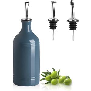 Sweejar Ceramic Olive Oil Dispenser Bottle, Opaque Oil Cruet Protects to Reduce Oxidation, Suitable for Storage Vinegar, Coffee Syrups & Other Liquids, Pack of 1, 15.5 Fl Oz (Fog Blue)
