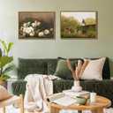 LANCHI95 Framed Canvas Wall Art Vintage Decor, Classical Oil Painting Canvas Prints Champ fleuri, Vintage Wall Art for Home Room Bathroom Decor (Flower 1, 12x16 inch)