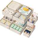12 Pack Drawer Organizer for Baby Clothes, Linen Fabric Nursery Organizer for Baby Diaper, Collapsible Deep Fabric Drawer Organizer with Zipper for Socks, Bra, Towels, Ties, Beige
