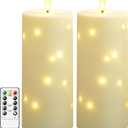Sasigeiaa Waterproof Outdoor Candles with Timer & Remote - Battery Operated LED Candles, Realistic Flameless Plastic Pillar, Pack of 2 (4" D x 10" H, Ivory) for Patio, Garden Camping Rainy Weather