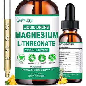 Magnesium L-Threonate Liquid, Triple Calm Magnesium Threonate Apigenin Theanine Plus Passion Flower, Lemon Balm, Liquid Magnesium Glycinate Threonate for Relaxation Sleep Muscle Nerve Health (2 Fl Oz (Pack of 1))