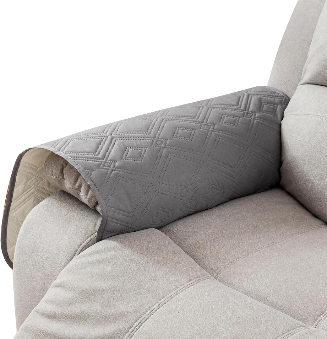 Genina 100% Waterproof Couch Arm Covers Set of 2, Armrest Covers for Sofa Couch Armchair, Anti-Slip Sofa Arm Cover Protectors Armchair Slipcovers for Pets Dogs (Light Gray)