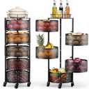 VEVOR Rotating Storage Rack Cart, 5 Tier Fruit and Vegetable Basket Bowls, Heavy Duty Wire Basket Organizer on Wheels, Large Capacity Stand with Metal Top Lid, for Kitchen Bathroom Nursery, Black, 13.4 x 12.4 x 37.2 in