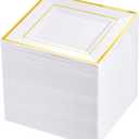 bUCLA 100PCS Gold Square Plastic Plates - 6inch Disposable Dessert/Cake Plates - Premium Hard Square Small Appetizer Plates for Wedding&Party (Gold)