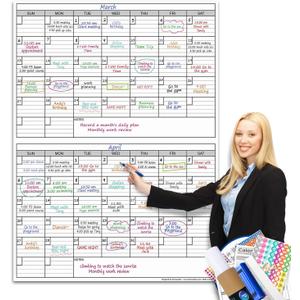 Dry Erase Two Month Laminated jumbo Wall Calendar, 38" x 50", Huge bimonthly Vertical Laminated Erasable White Board, Giant 60 day Family Whiteboard Schedule Planner, Large Multi Month Reusable Poster