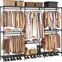 Clothes Rack, Portable Closet, 80.7 Inch Extra Large Capacity Wardrobe Closet, Clothes Storage Organizer with Shelves and 5 Hanging Rods, Easy to Assembly, Black
