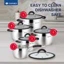 Daniks Orlando 10-Piece Stainless Steel Cookware Set with Glass Lids, Includes Saucepan, Tri-Ply Bases for Even Heating, Induction Compatible, Dishwasher Safe, Heatproof Handles