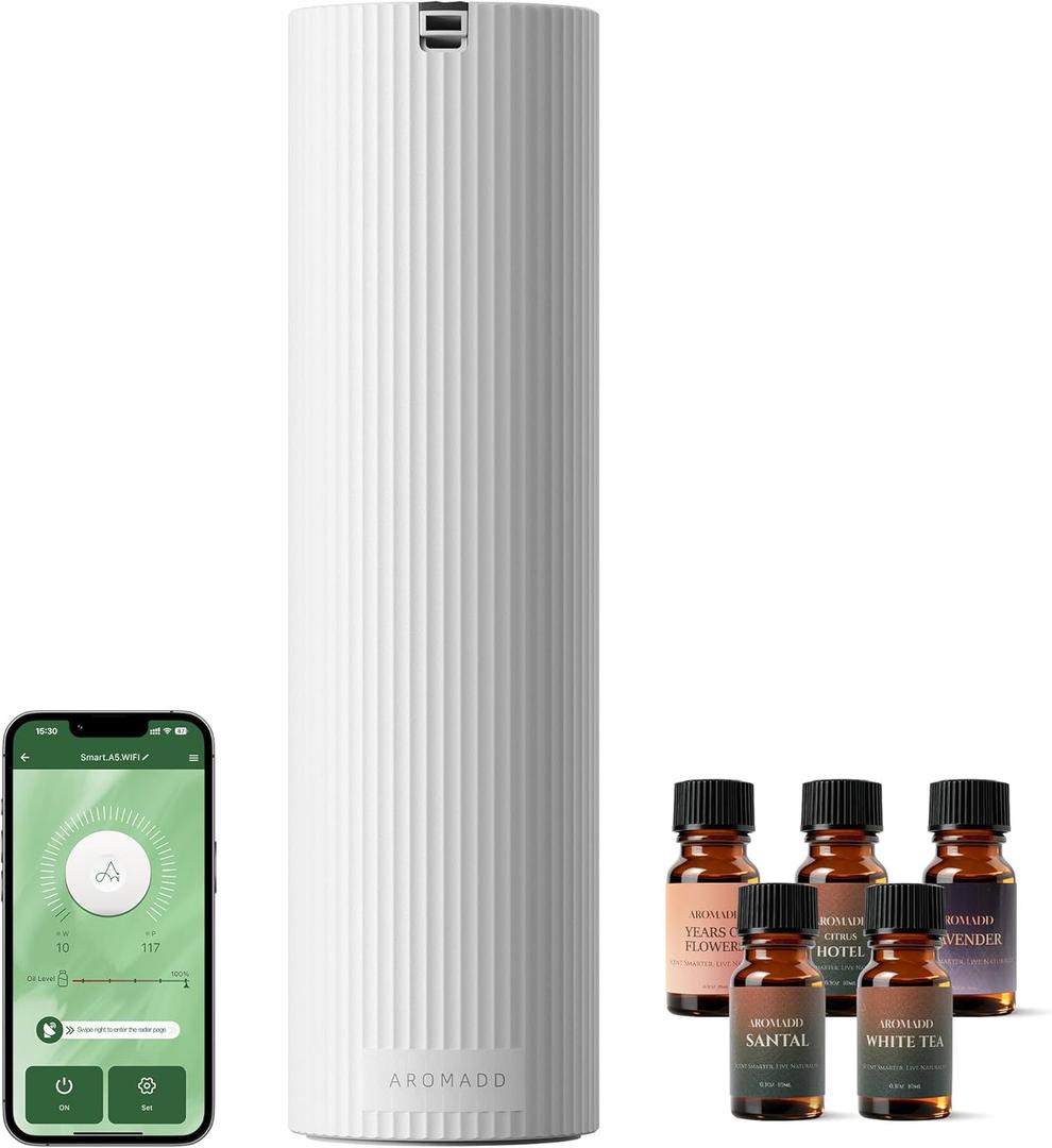 Aromadd Scent Diffuser Starter Kit  Waterless Essential Oil Diffuser for Home, 1500 Sq.Ft Coverage Scent Air Machine, Smart Auto Mode Hotel Collection Diffuser with Cold Air Tech (White)