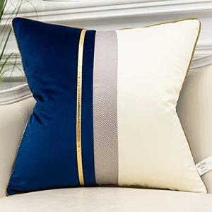 Avigers 20"/12" Inches Navy Blue White Gold Leather Striped Patchwork Velvet Cushion Case Luxury Modern Throw Pillow Cover Decorative Pillow for Couch Living Room Bedroom Car Avigers 20"/12" Inches Navy Blue White Gold Leather Striped Patchwork Velvet Cushion Case Luxury Modern Throw Pillow Cover Decorative Pillow for Couch Living Room Bedroom Car