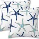 Throw Pillow Covers Nautical Starfish Pillow Covers 18x18 Inch Set of 2 Navy Blue and Turquoise Sea Stars Throw Pillows Decorative Pillow Cases Cushion Covers for Bedroom Livingroom