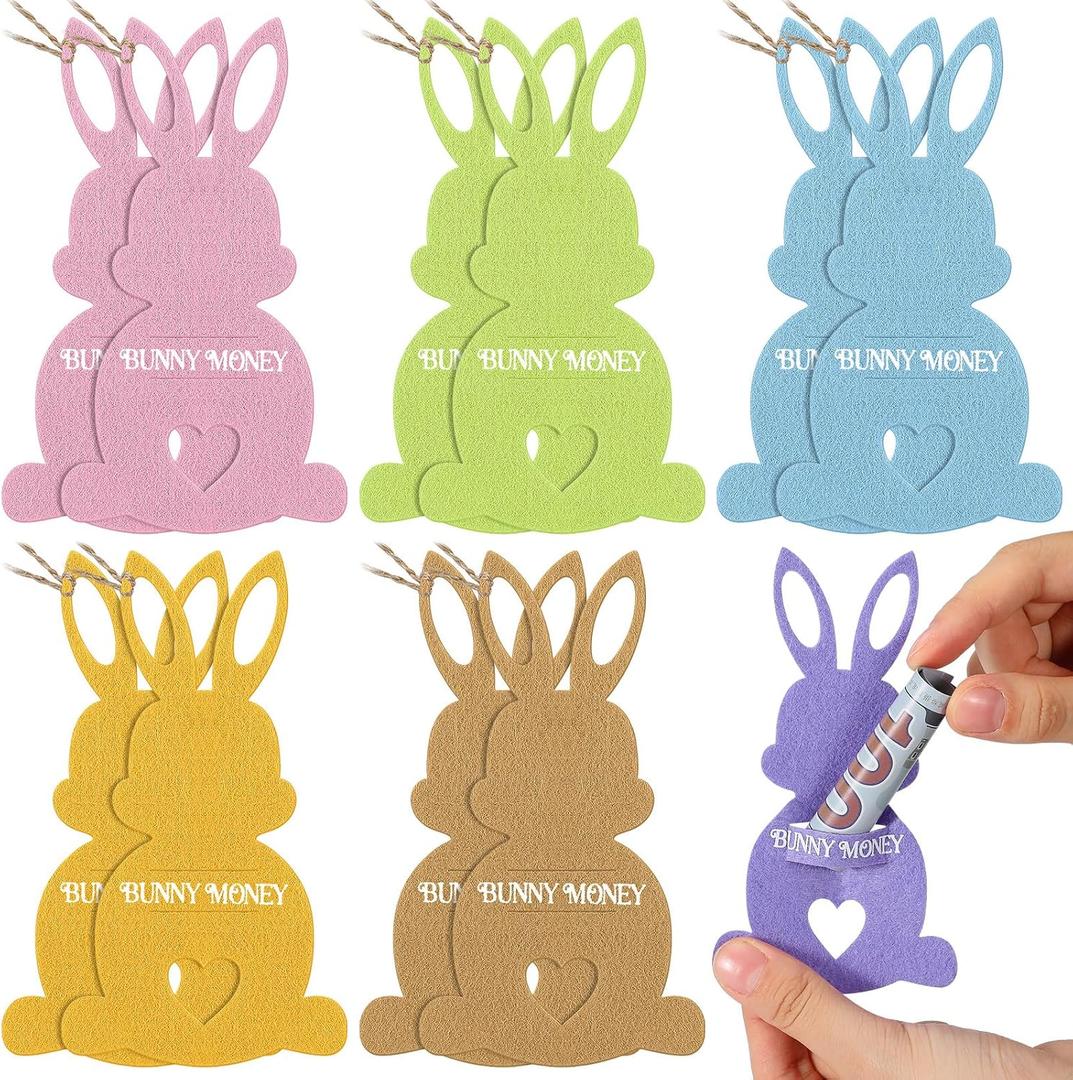 Gilprop 12 Pcs Felt Money Holders for Cash Gift Pastel Cute Basket Stuffers for Cash Gift Card Basket Tag DIY Surprise for Teens Girl Boy Grandchildren(Easter,Multicolor)