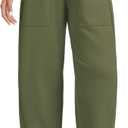 H Hellisal Women's Barrel Wide Leg Sweatpants Summer Casual Travel Lounge Pants Elastic Waist Palazzo Harem Pants with Pockets Dark Green, 26