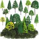 Tigeen 28 Pcs Model Trees Mixed Model with 1.4 Ounce Faux Green Moss Decor Tree Train Scenery Architecture for DIY Crafts, Building, Scenery Landscape(Spring Green)