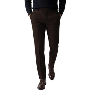 Ceehuteey Men's Retro Dress Suit Pants Thick Wool Flat Front Herringbone Tweed Trousers (38W x 30L, Coffee)