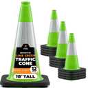 18 Lime Green Traffic Cone - 6" Reflective Collar 12 Pack - Premium PVC Safety Cone for Parking, Caution, Construction, Road Crews, Emergency Vehicle - MUTCD Compliant - Xpose Safety