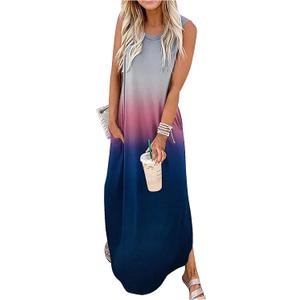 Summer Dresses for Women 2025 Beach Vacation Dress Boho Floral Sundresses Ladies Tropical Pockets Maxi Dress (Medium)