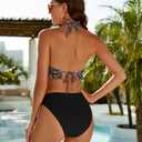 Edelqual Women High Waisted Bikini Sets Two Piece Swimsuit Ruffle Tummy Control Halter V Neck Bathing Suit 2026 Summer (Black, XL)