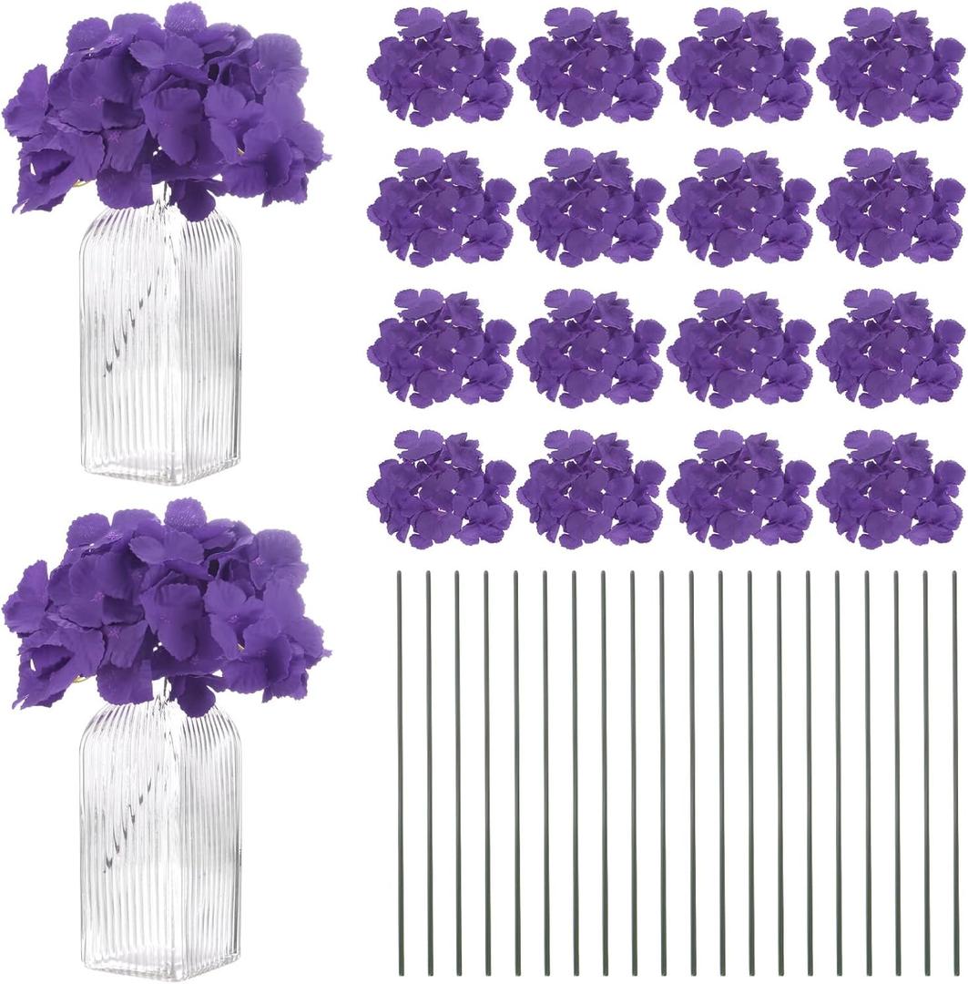 40-Pack Silk Hydrangea Flowers, Artificial Flowers Heads with 40pcs Stems, Full Hydrangea Flowers for Home Decor/Wedding/Christmas/DIY/Party/Garden [Dark Purple]